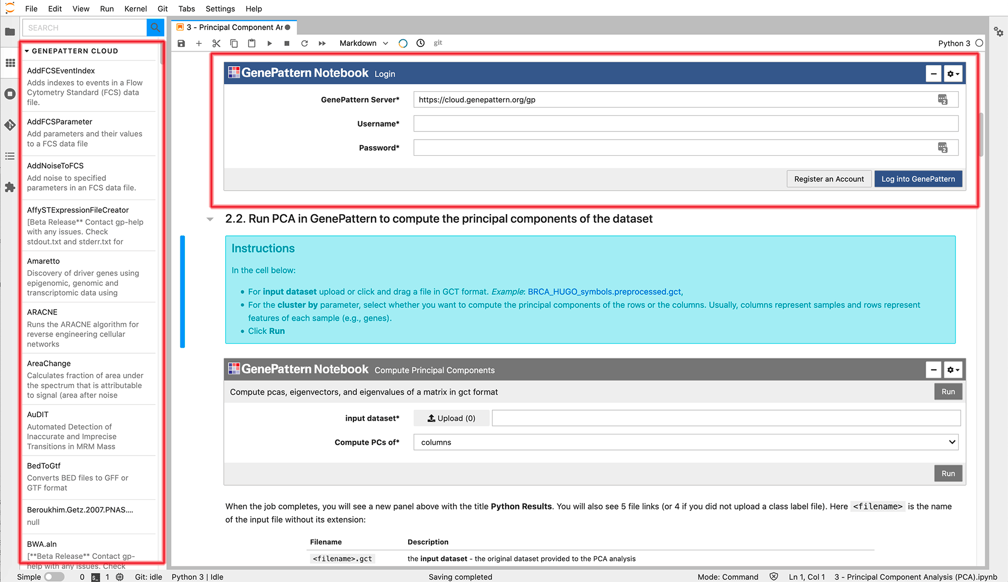 GenePattern Login Cell